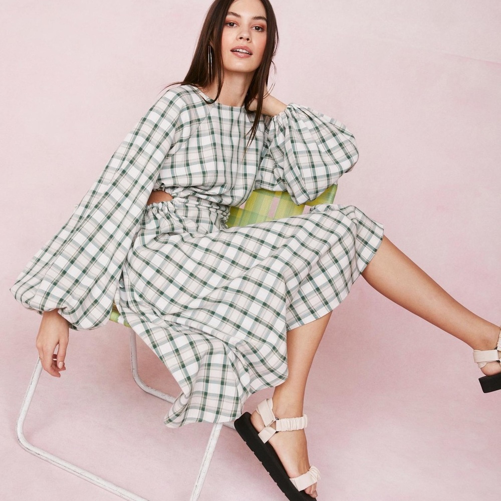 Nastygal Checkered Balloon Sleeve Dress
